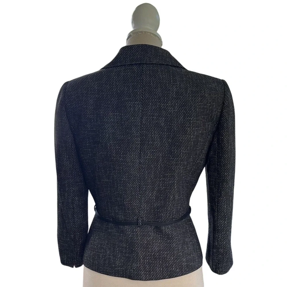 Tahari Preppy Office‎ Core Blazer Coat Button Down Woven Style Black Polyester 6